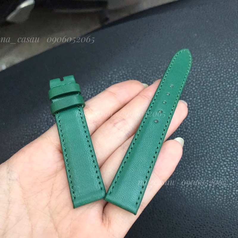 DÂY ĐỒNG HỒ DA BÒ MÀU XANH LÁ CÂY NỮ các size 10mm, 12mm, 14mm, 16mm, 18mm