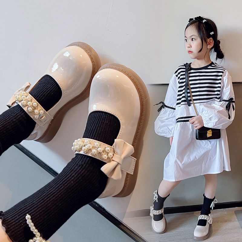 Giày Búp Bê Công Chúa, Giày Vintage Bé Gái Quai Đính Dải Ngọc Phong Cách Hàn Quốc Cho Bé 3 Tuổi Đến 10 Tuổi