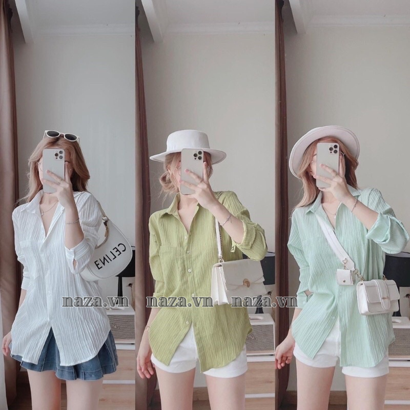 Áo sơ mi from rộng sọc xốp gân