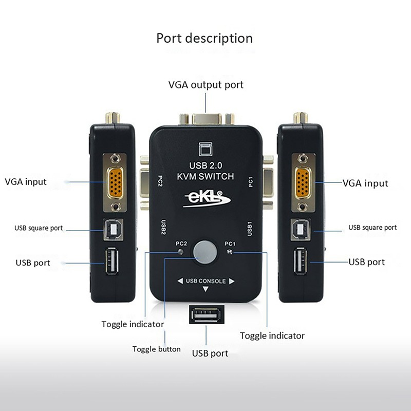 Bộ Chuyển Đổi Ekl-21Ua 2 Cổng Usb Vga Kvm Cho Pc Hoặc Monitor