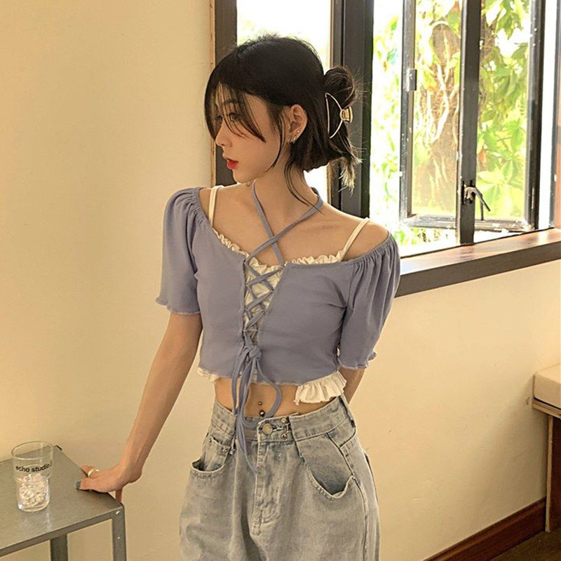 Áo hai dây/ Áo kiểu IELGY tay ngắn dáng ôm phong cách thời trang cho nữ