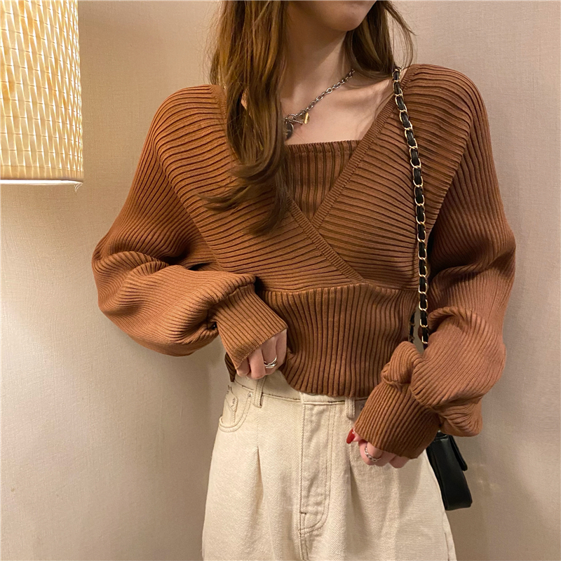 Áo Sweater Tay Dài Giả Hai Lớp Form Ôm Kiểu Dáng Thanh Lịch