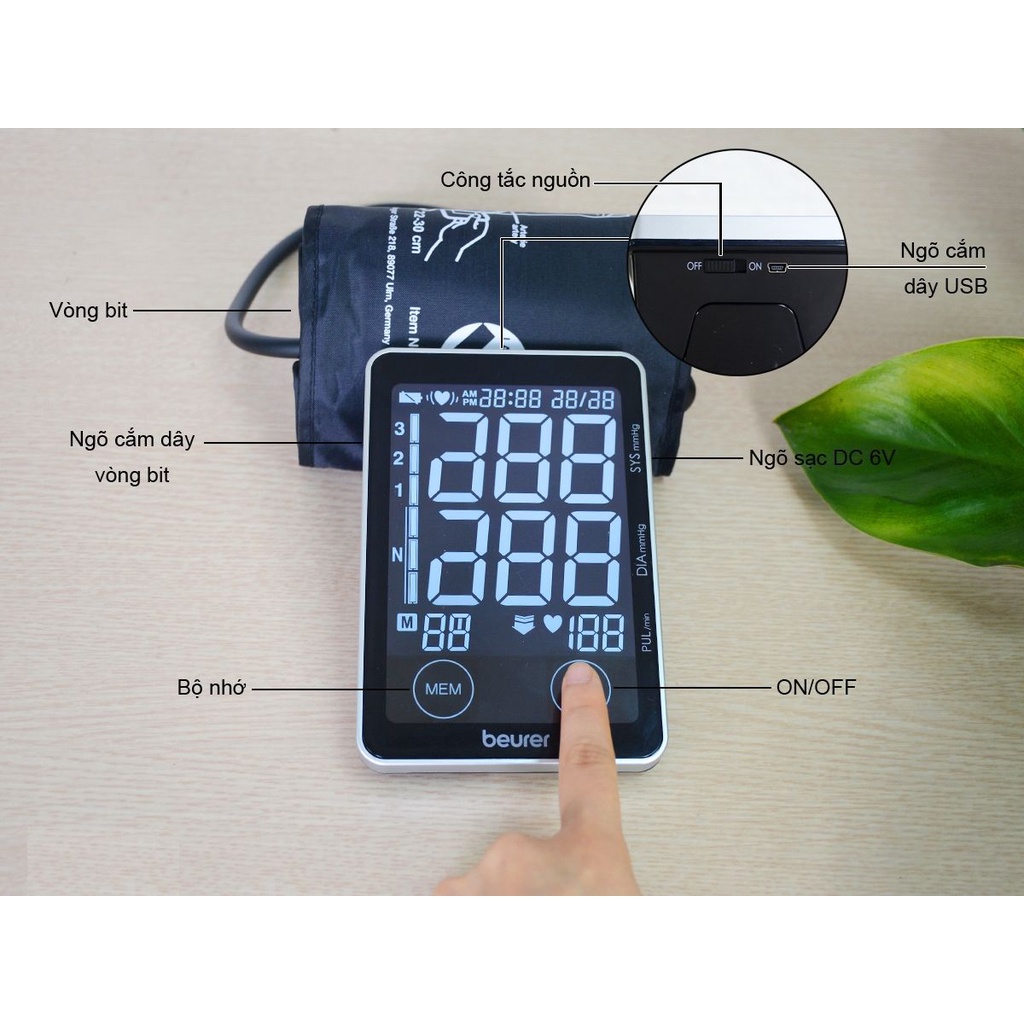 Máy đo huyết áp bắp tay cảm ứng Beurer Đức BM58 cao cấp, dễ sử dụng, Nhập khẩu Đức [Bảo hành 36 tháng]