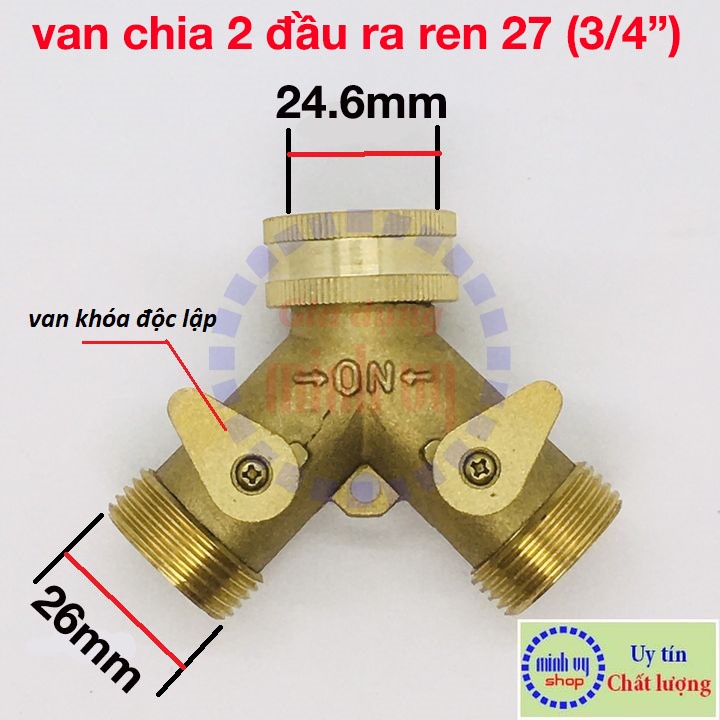 Đầu chia vòi nước 2 cổng có van khóa bằng đồng thau --VChia2dong