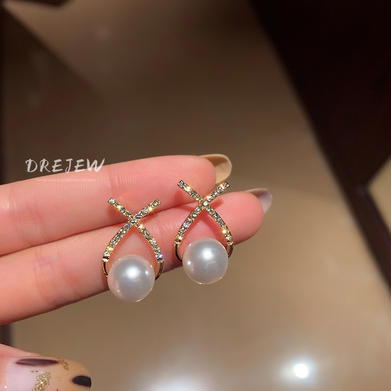 DREJEW Khuyên Tai Đính Ngọc Trai Cao Cấp Phong Cách Hàn Quốc Mới
