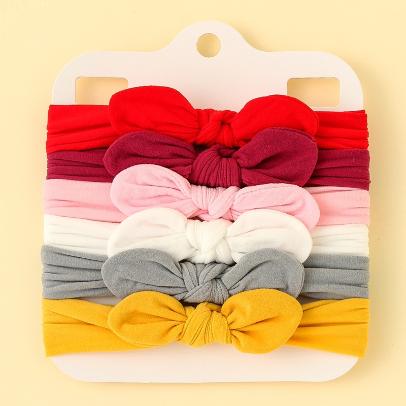 Bộ 6 Băng Đô Nơ Bằng Nylon Mềm Co Giãn Màu Trơn Cho Bé Gái