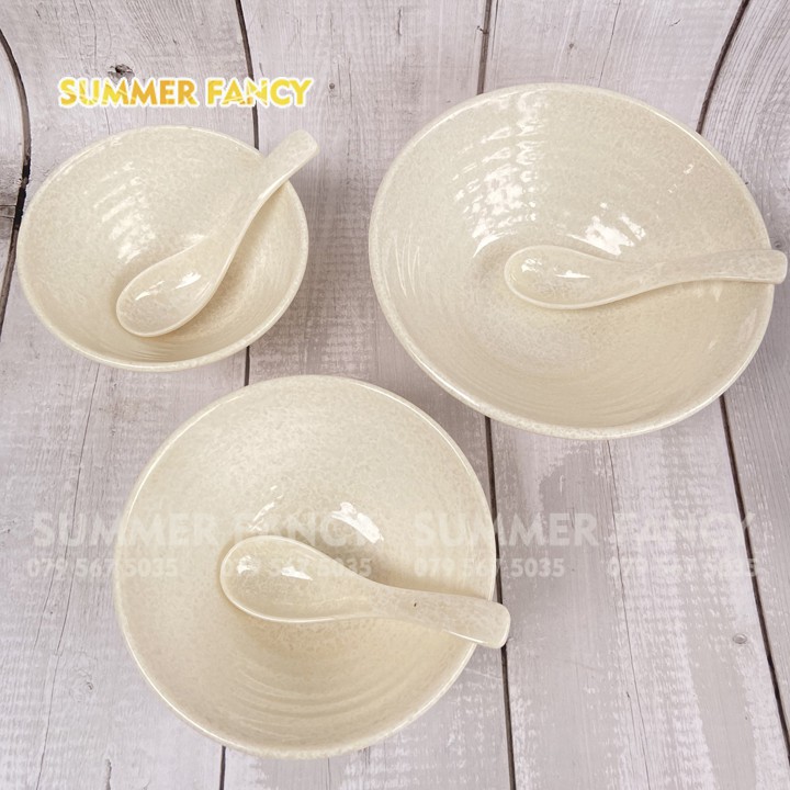 Muỗng ăn cơm 14cm cong bầu vân đá trắng, đen, xanh nhựa melamine thìa phíp chịu nhiệt - Spoon F-No25