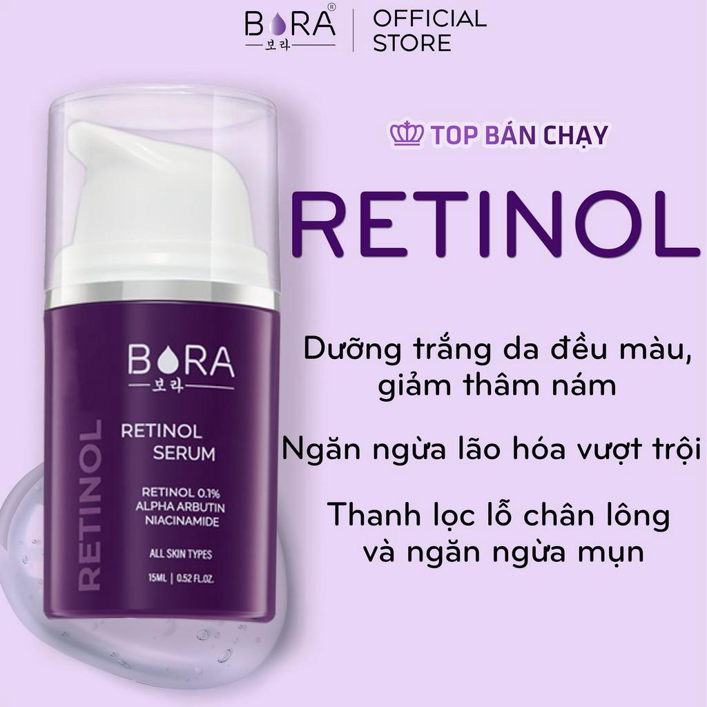 Serum RETINOL BORA 0.1% - 1% Dưỡng Trắng Da Ngừa Lão Hóa Mờ Nếp Nhăn Da Săn Chắc Chai 15ml