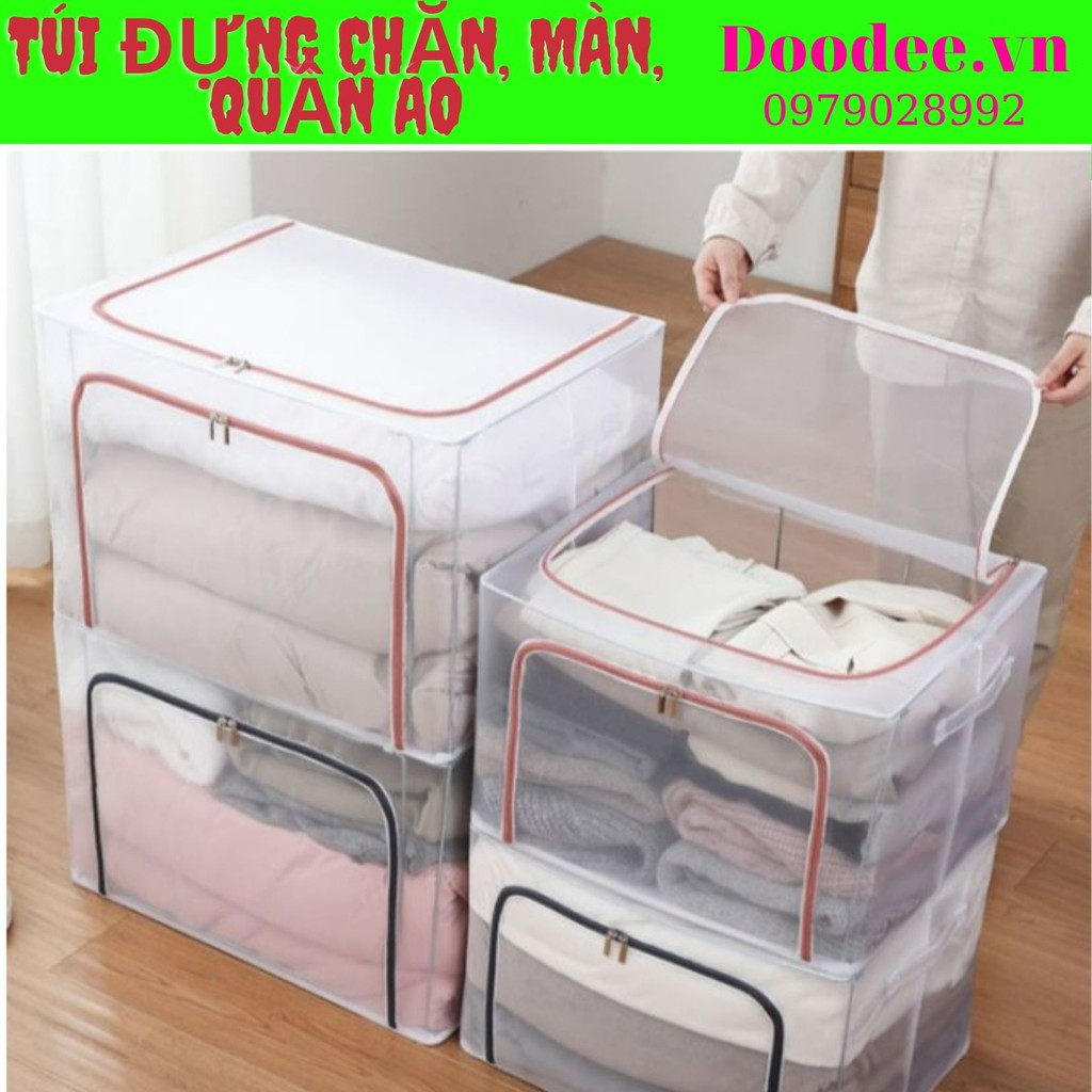 Túi đựng chăn màn quần áo khung sắt chống ẩm trong suốt (Loại 1- 70L) dễ dàng phân loại quần loại pp bởi Doodee Shop