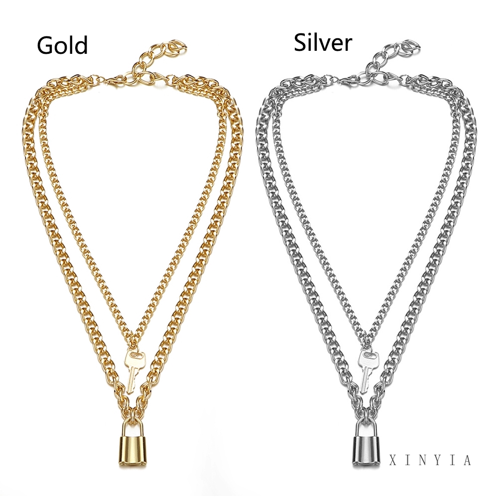 Dây Chuyền Nhiều Lớp Mặt Hình Ổ Khóa Phong Cách Retro