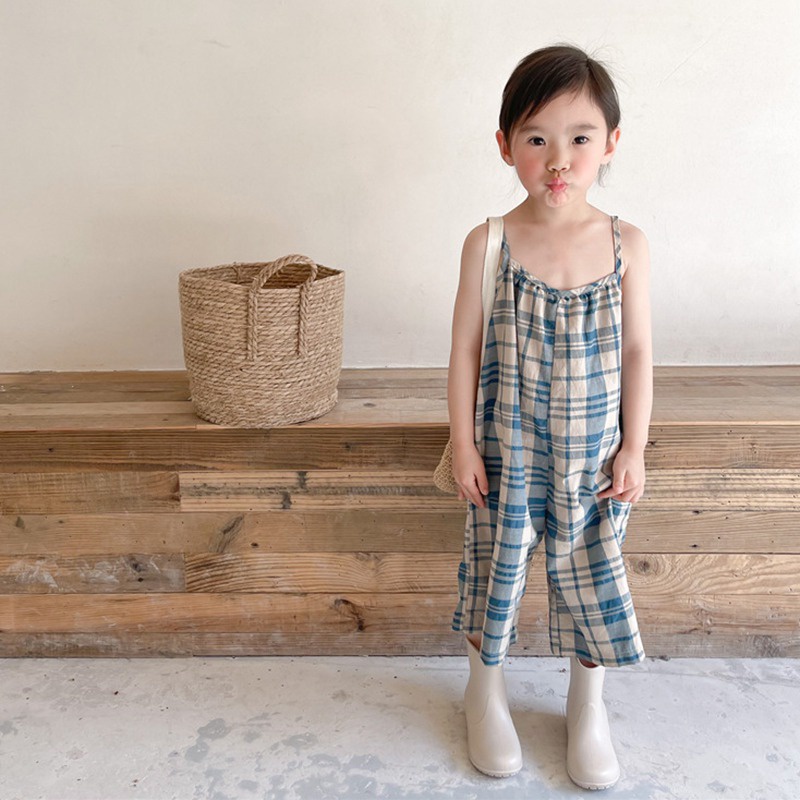 Bộ Áo Liền Quần Hai Dây Ống Rộng Phong Cách Hàn Quốc Cho Bé Gái