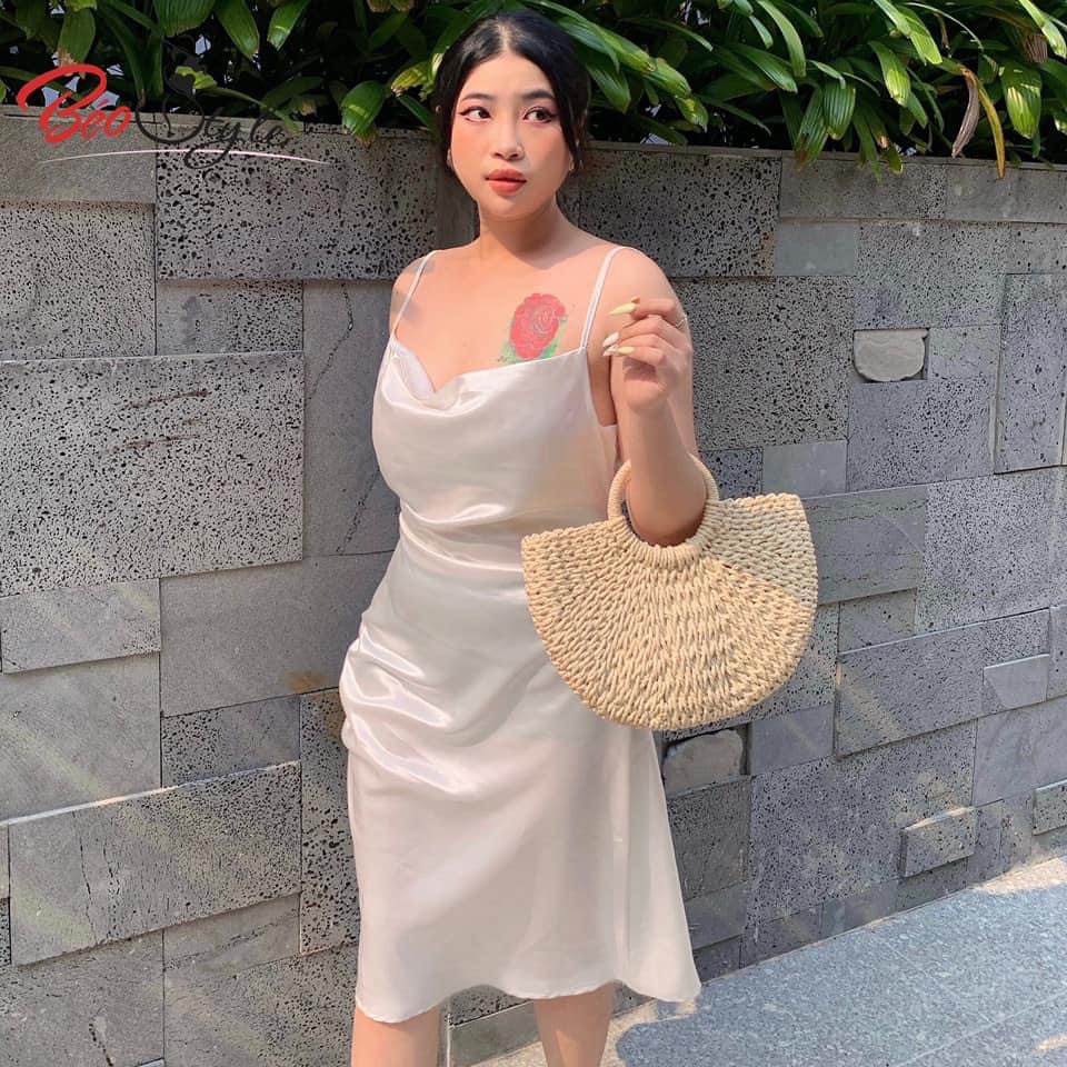 Đầm lụa rút dây xẻ tà cổ đổ sexy siêu hot Bigsize DABS034 Dành cho các nàng từ 55-95kg-Mặc đi chơi, dự tiệc , công sở | BigBuy360 - bigbuy360.vn