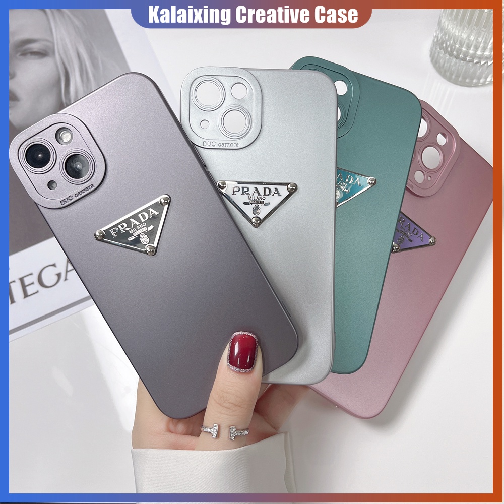 PRADA Ốp Điện Thoại Mềm Hình Tam Giác Phối Nhung Cho iPhone 13 Pro Max 12Pro 11 Pro Max Xs Max Xr X Xs 7 8 Plus