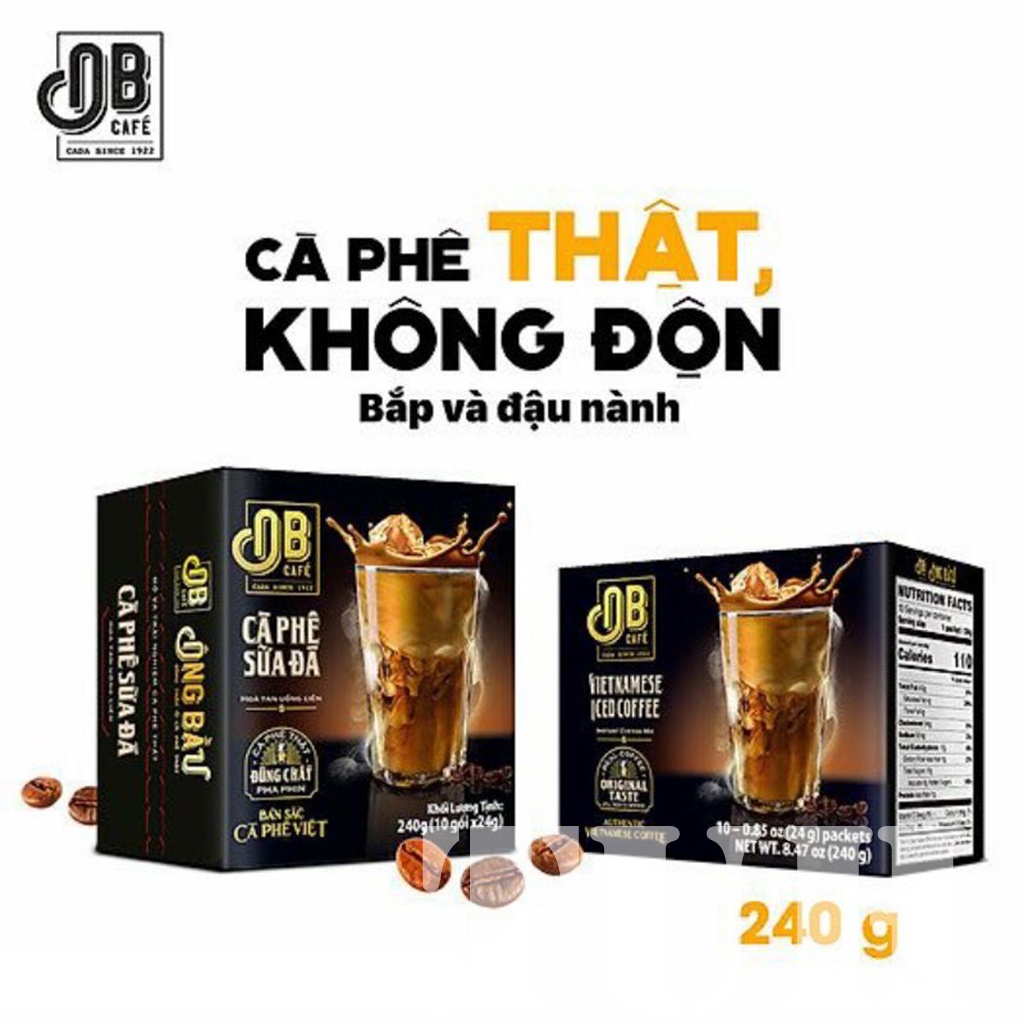 THÙNG 24 HỘP Cà phê Sữa Đá Ông Bầu Hòa Tan Hộp Đen, hộp 240g/10 gói,OB Café-TUH