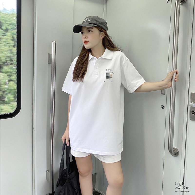 Polo cotton unisex Late The Sun form suông thoáng mát