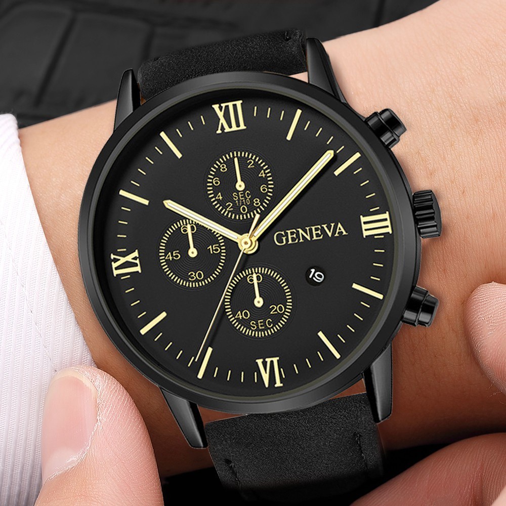 Đồng hồ nam Geneva dây da hiển thị lịch