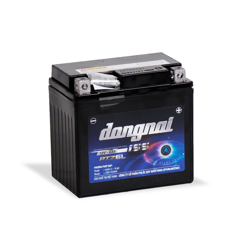 Bình acquy xe máy khô miễn bảo dưỡng Đồng Nai PTZ6L ISS  | 12V - 6Ah, ắc quy xe máy honda 12v.