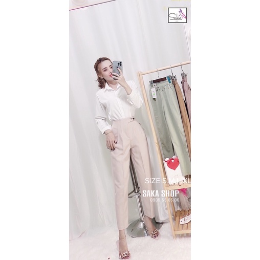 Quần baggy nút bọc phía sau lưng thun vải tuyết mưa dày dặn