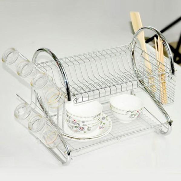 Giá kệ để chén bát inox 2 tầng cao cấp có khay hứng nước thông minh ( tuyển khách sỉ)