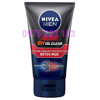 Sữa rửa mặt giảm mụn và hư tổn Nivea Men Acnes 8h Oil Clear X10 Acne Damaged Skin Reduction Detox Mud 100g