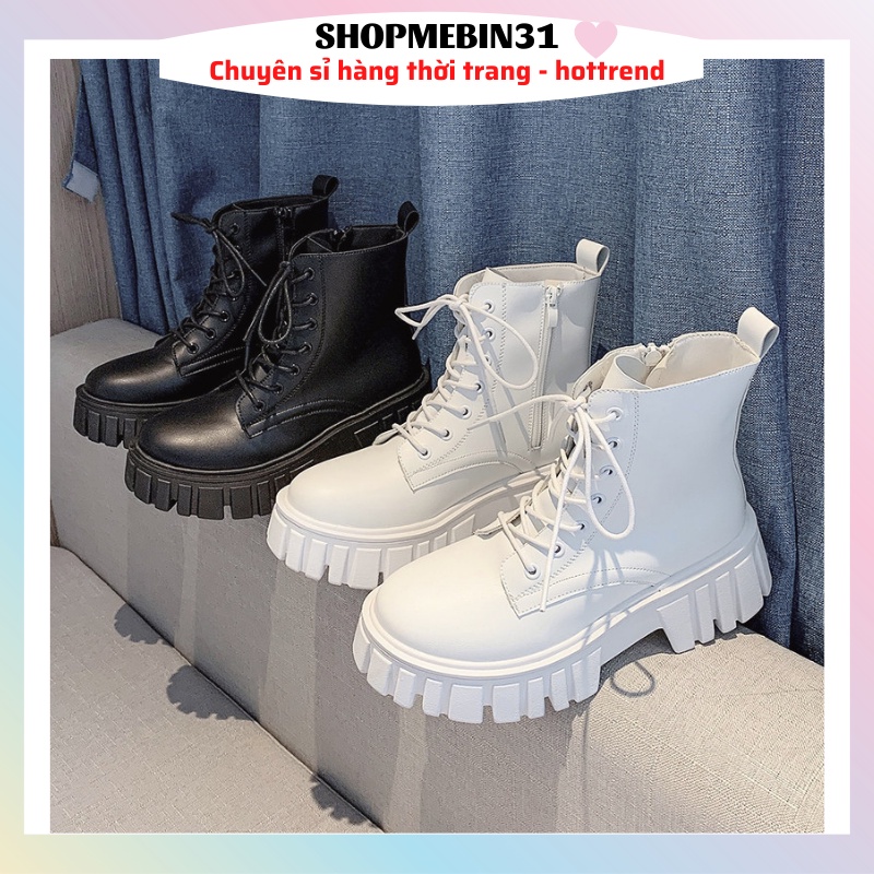 Boot Cổ Lỡ Dây Buộc Kéo Khóa Cạnh Hàn Quốc Đế Bự Sóng Răng Cưa D15
