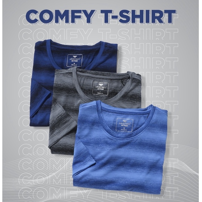 Áo thun nam ngắn tay không cổ ARISTINO phom Regular fit, họa tiết kẻ ngang năng động, tinh tế - ATS012S1