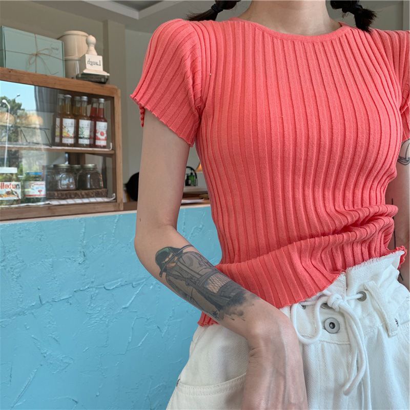 Áo Thun Nữ Nhỏ Nhắn Dễ Thương  100% Len Mịn Thời Trang Croptop Teen