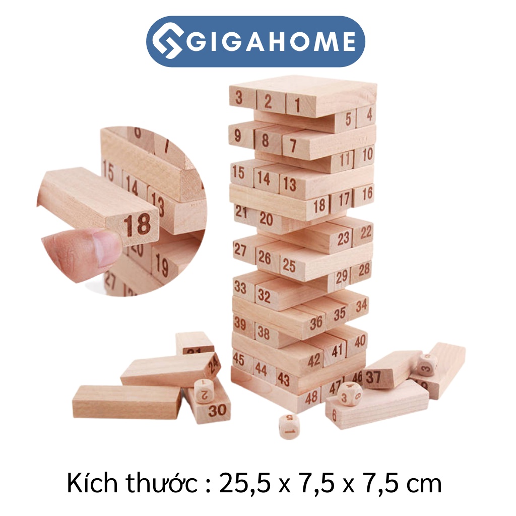 Đồ Chơi Rút Gỗ Loại To GIGAHOME 48 Thanh, Thanh Gỗ Láng Mịn, Thông Minh 2785