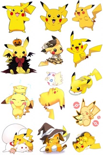 Sticker picachu 30 cái ép lụa khác nhau có đề can bóc dán