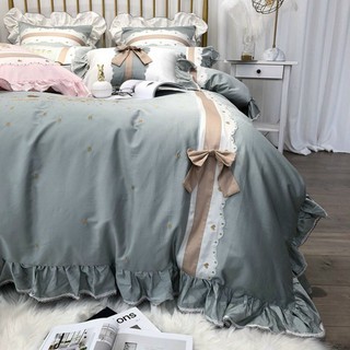 Bộ Chăn Ga Gối Lụa Cao Cấp Phối Bèo Xinh