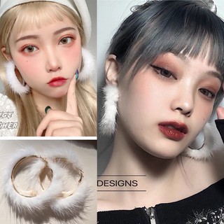 Bông tai tròn nữ lông trắng mềm mại dễ thương
