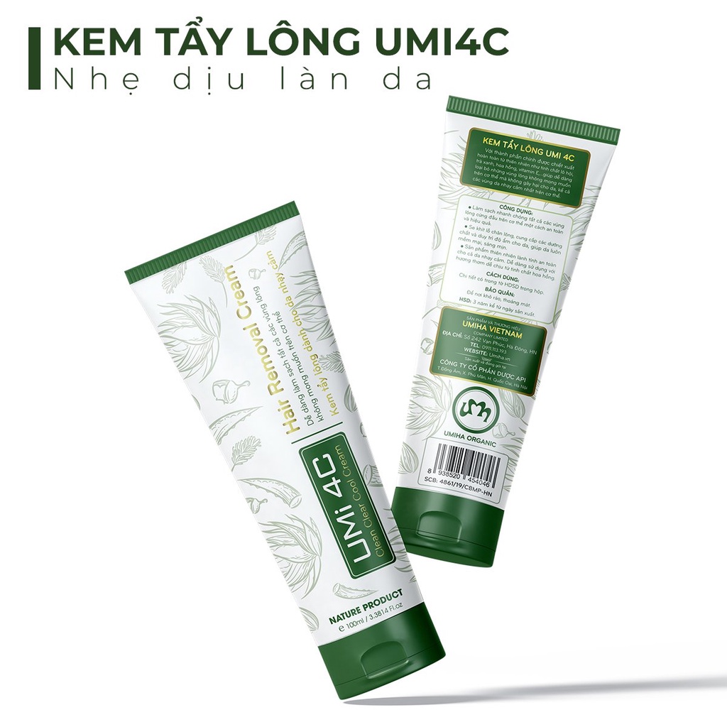 Kem tẩy lông Umi 4C (100ml) UMIHA ORGANIC dùng cho Vùng kín, Bikini, Nách, Chân, Tay, Bụng, Ngực an toàn cho da nhạy cảm