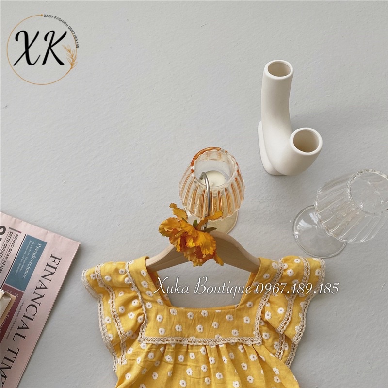 Bodysuit Cộc Tay Cánh Tiên Hoạ Tiết Hoa Bé Gái 0-2 Tuổi Xuka Boutique Set Quần Áo Sơ Sinh 2022 Quảng Châu
