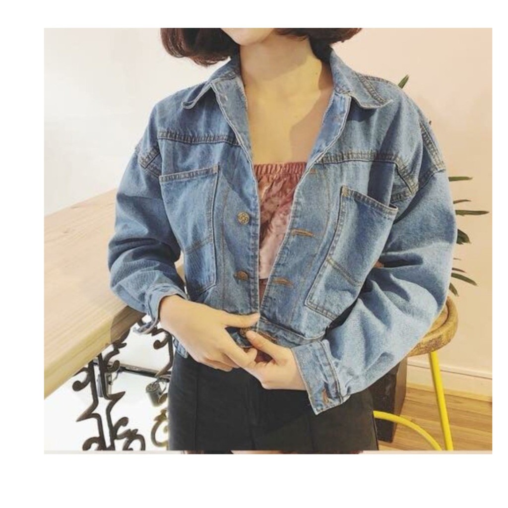 áo khoác jean nữ croptop viền cúc sau lưng ak1443