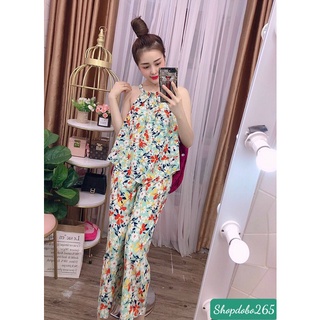 Đồ bộ nữ,đồ ngủ mặc nhà cổ yếm xinh vải lụa hoa nhí size 45-55kg