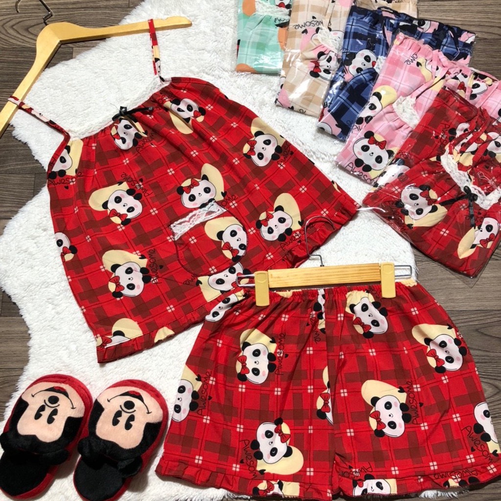 Đồ ngủ gợi cảm dạng pijama, áo 2 dây kết hợp quần đùi, họa tiết hoạt hình | BigBuy360 - bigbuy360.vn