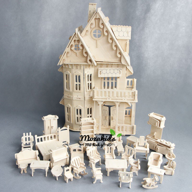 Đồ chơi lắp ráp gỗ 3D Gothic Villa - Tặng kèm đèn LED USB trang trí