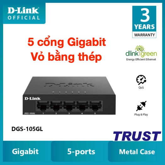 Gigabit Vỏ thép- Bộ chia mạng Switch 5 cổng RJ45 10/100/1000 Mbps-D-LINK DGS-105GL - Hàng Chính Hãng