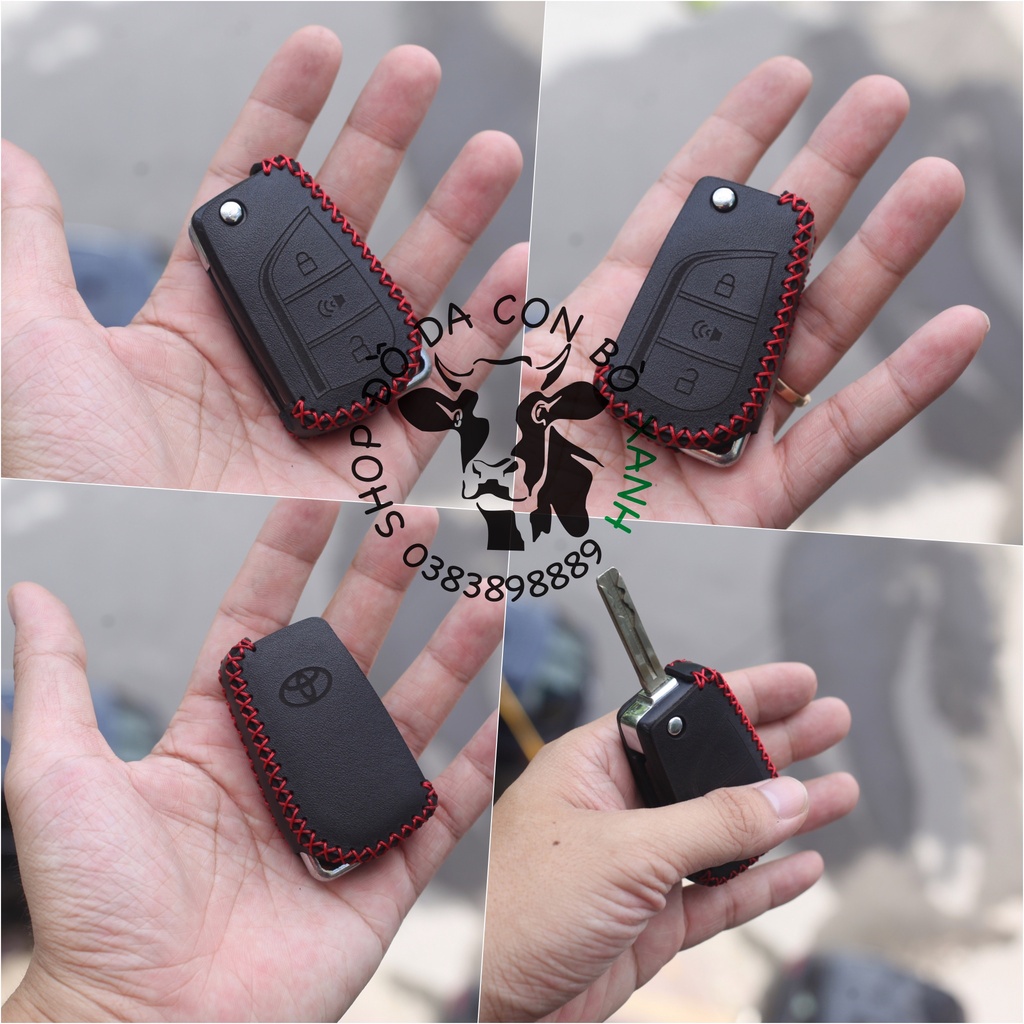 Bao da chìa khóa Toyota Innova, Fortuner, Altis, Hilux chìa khóa cơ handmade da thật  006