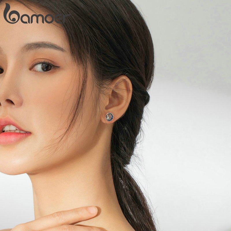 Bông Tai Bamoer Hình Mặt Trăng Đính Đá Sang Trọng