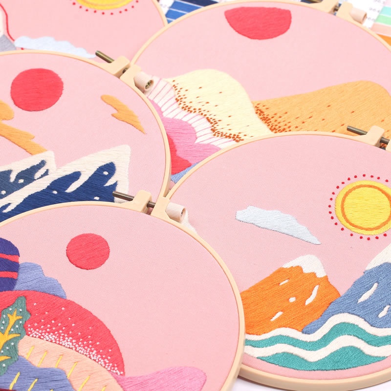 Bộ Dụng Cụ Thêu Tranh Vải Họa Tiết Phong Cảnh Kèm Kim Thêu Thủ Công DIY