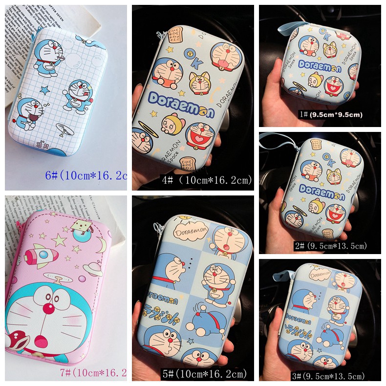 Doraemon Túi Đựng Tai Nghe / Tiền Xu / Mỹ Phẩm Họa Tiết Hoạt Hình Dễ Thương Tiện Dụng Mang Theo Du Lịch