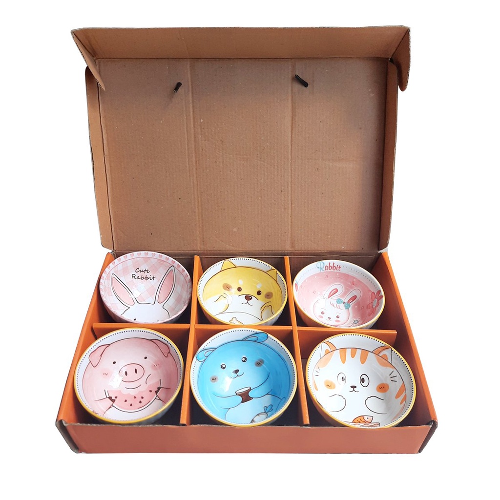 Bộ 6 Bát Ăn Cơm Đẹp Dễ Thương Cute Gốm Sứ Cao Cấp, Chén Ăn Cơm Cho Bé Và Gia Đình