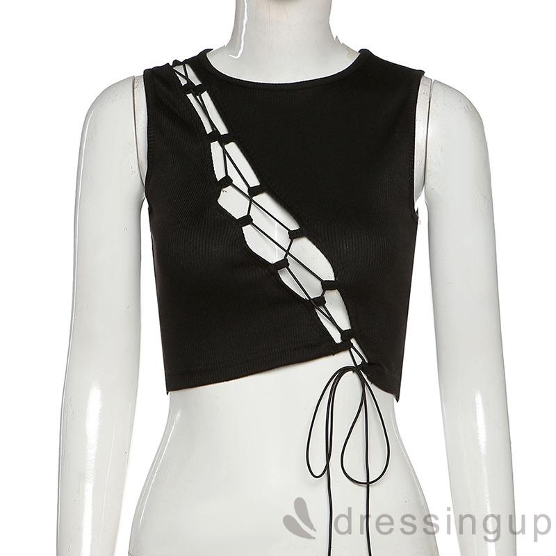 Áo không tay dáng ôm thiết kế khoét rỗng đan dây cá tính cho nữ