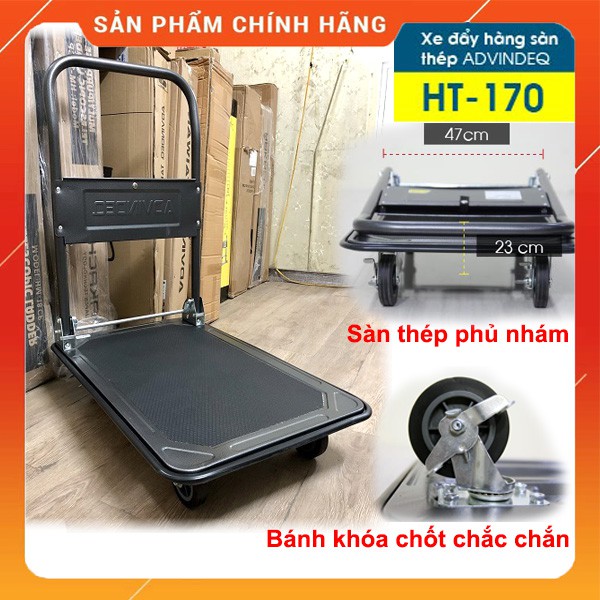 [LOẠI XỊN] Xe đẩy hàng gấp xếp gọn Advindeq HT-170 Tải 170kg, bánh cao su có khóa, sàn thép phủ nhám - KÈM KHAY ĐỰNG ĐỒ