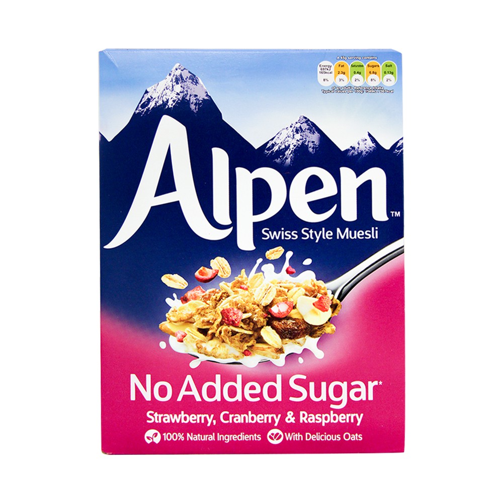 NGŨ CỐC KHÔNG ĐƯỜNG DÂU TÂY, VIỆT QUỐC VÀ MÂM XÔI ALPEN 560 Gram