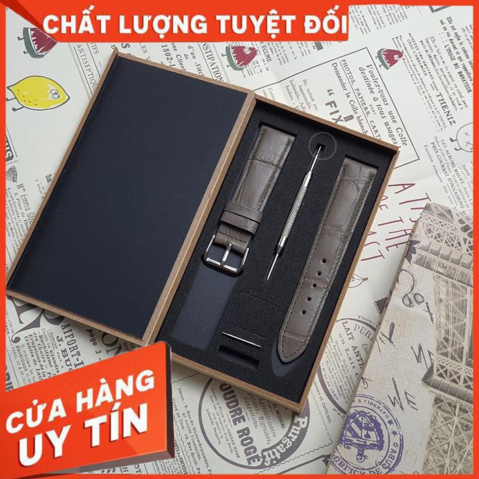 [Da thật] Dây đồng hồ da bò kèm hộp phụ kiện AL102  - Size 20 - Bảo hành 3 năm