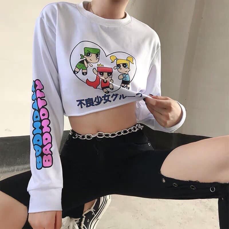 Áo Croptop Nữ Tay Dài Form rộng Freesize, Áo Croptop Thun Cotton Mềm Mịn