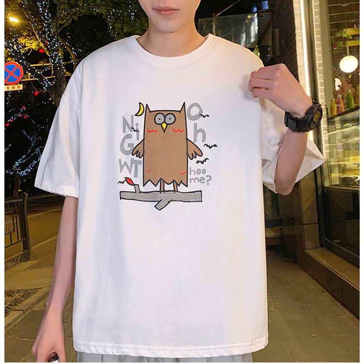 Áo thun 360 unisex nam nữ tay lỡ đơn giản fom rộng cotton hình Cú Mèo siêu cute - áo phông nam nữ dáng rộng