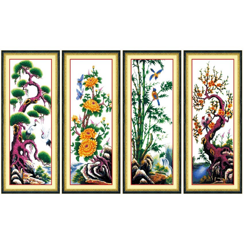 Tranh thêu chữ thập TÙNG CÚC TRÚC MAI KT:40x100cm/1 bức (Bán lẻ)